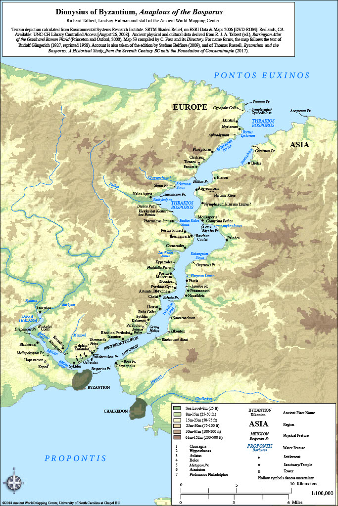 A map illustrating Dionysius of Byzantium's "Anaplous of the Bosporus."